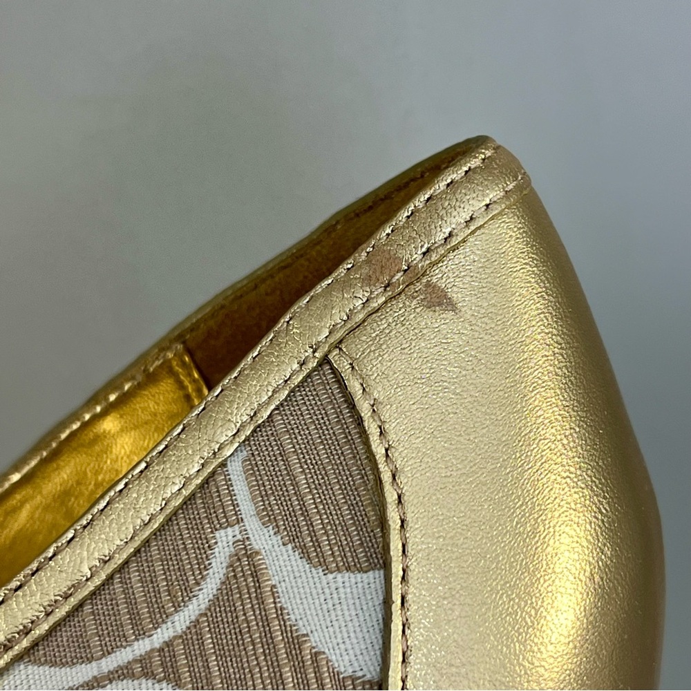 NIB Coach Hayes Khaki Signature Canvas/Gold Leather Peep Toe Heels Sz 9 - Picture 10 of 12